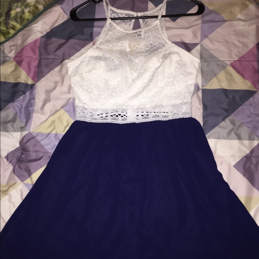 White and Navy blue dress